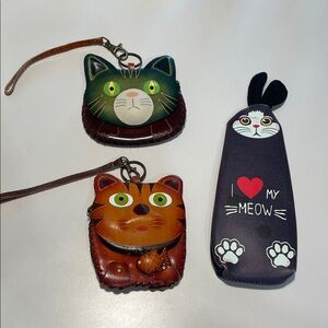 Cat-Themed Leather Coin Purses Set
